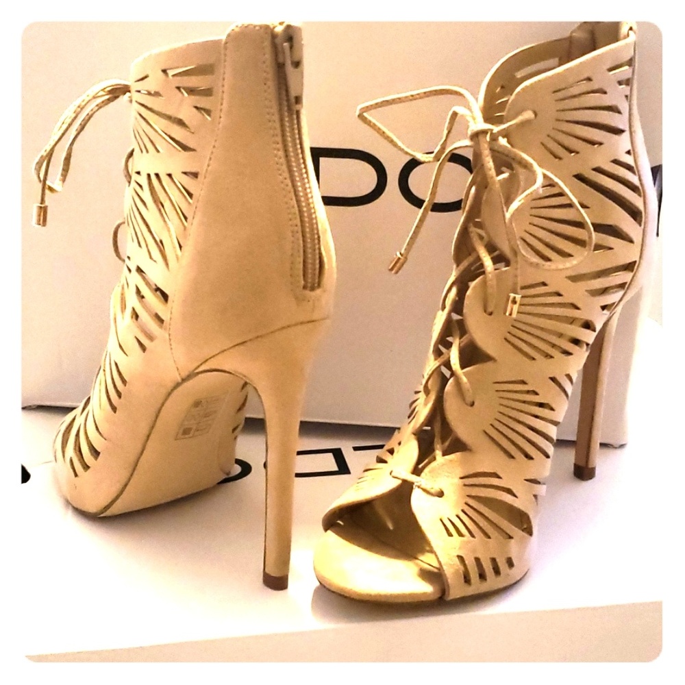Size 7 lace up peep toe stilettos